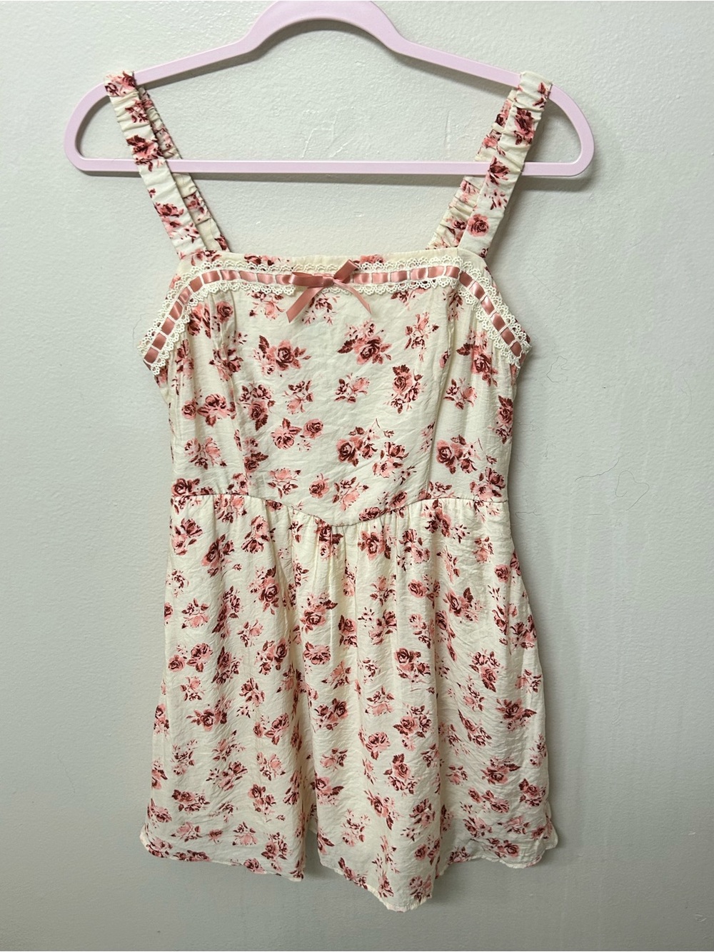Floral Ivory Sundress with Pink Rose Print